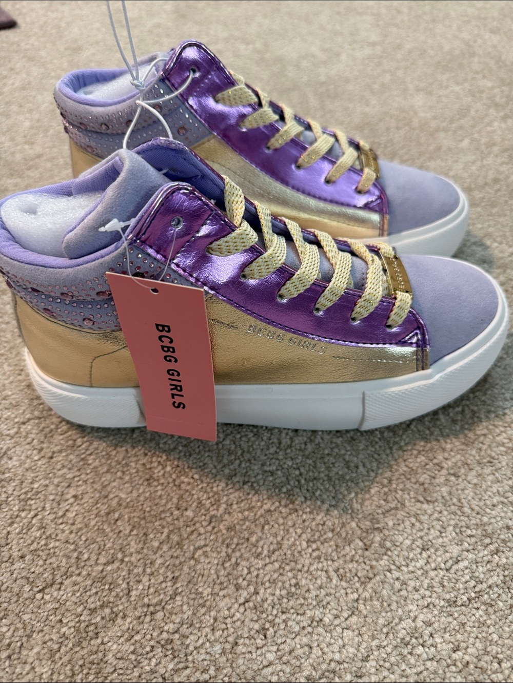 NWOB BCBG Girls Purple & Gold High-Top Kids Sneakers Size 4